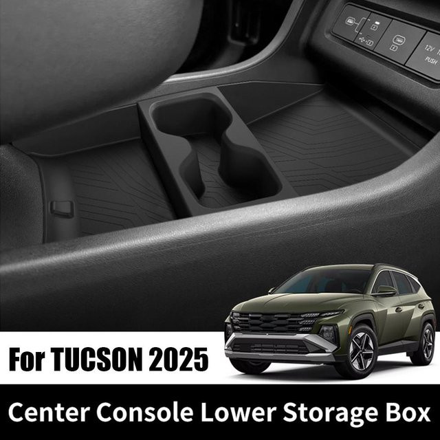 Organizer-Tablett mit Getränkehalter für Hyundai Tucson 2025, untere Aufbewahrungsbox für die Mittelkonsole mit elektronischer Übertragung, Schwarz - Bild 1