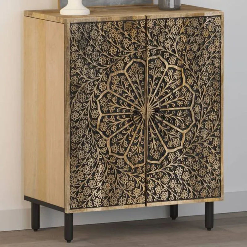 Vidaxl Beistellschrank aus Massivholz Mango in Natur und Braun im Retro Bohemian Stil, B/T/H: 60 x 33 x 75 cm - Bild 1