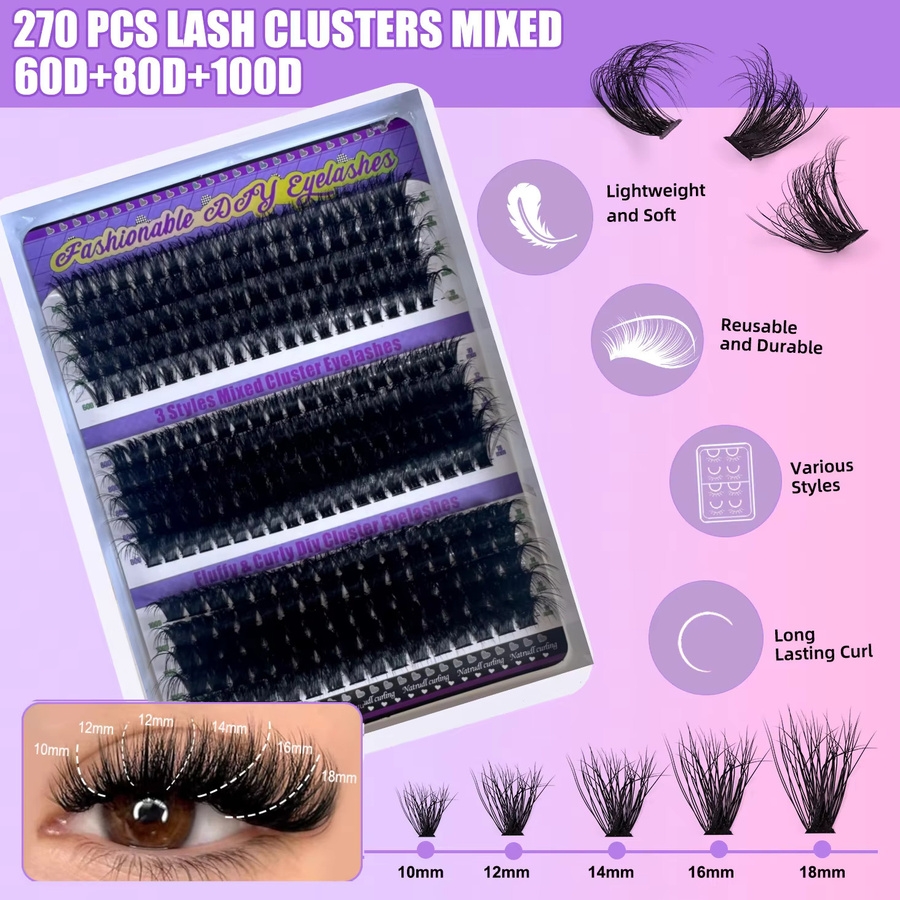 Cloison Wimpernbüschel, Black, 280 Stück, 10-18mm, D-Curl, Unisex - Bild 3