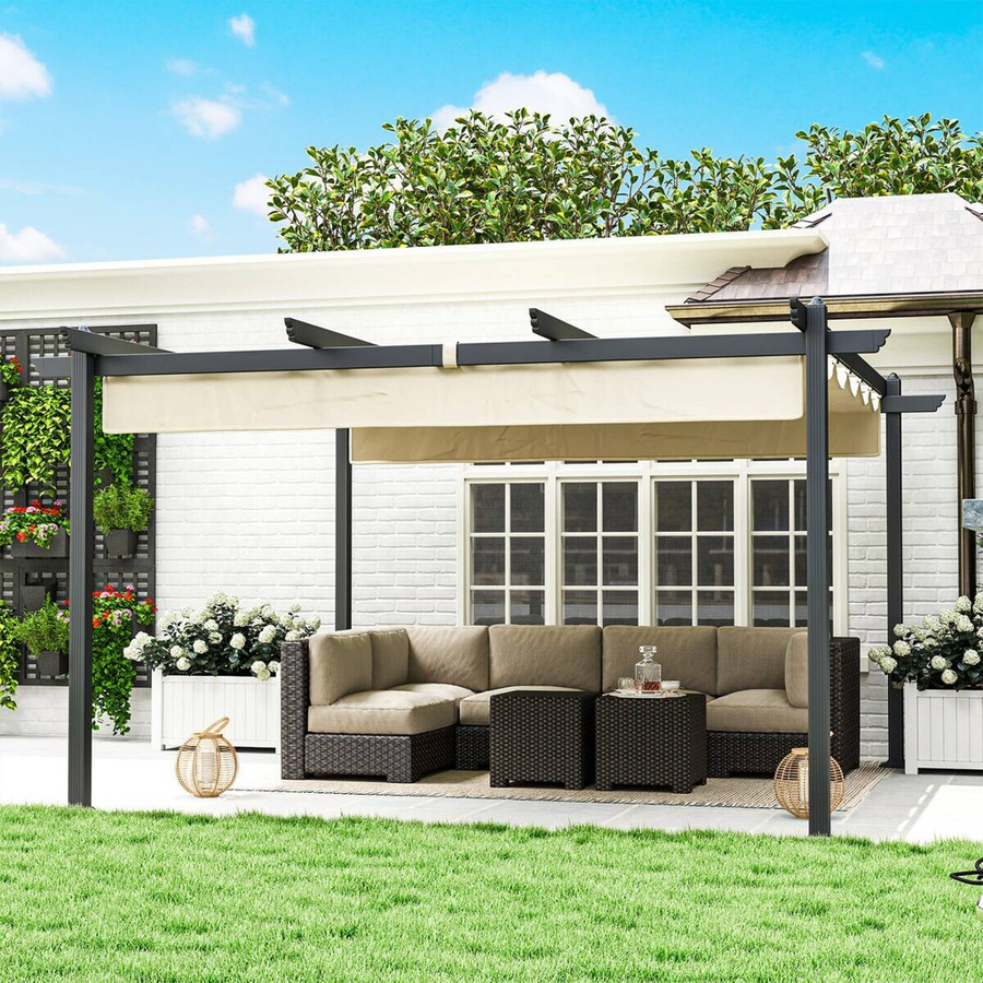 Outsunny Pergola aus Aluminium in Beige mit Polyesterdach B/H/L: 390 x 223 x 390 cm - Bild 4