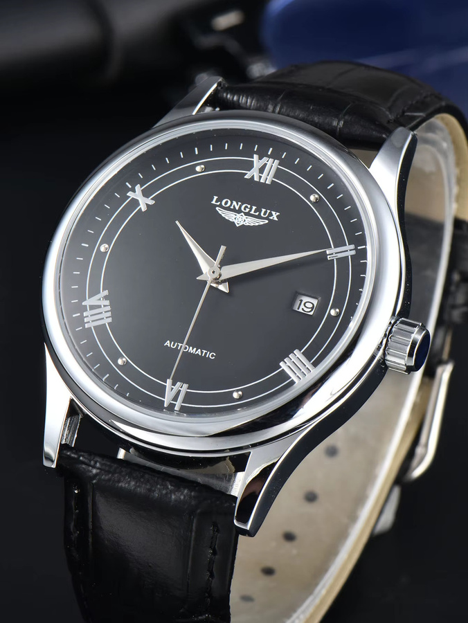 LONGLUX Armbanduhr Automatik, Edelstahl, Leder, Weiß, Herren - Bild 2