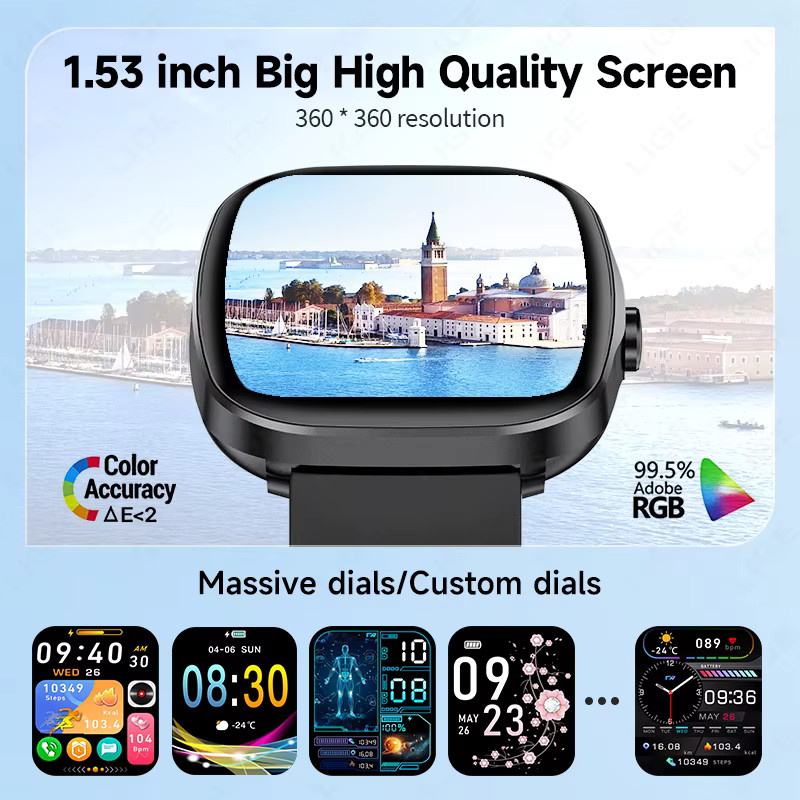 LIGE Smartwatch, Schwarz, Silikon, Unisex, wasserdicht - Bild 4