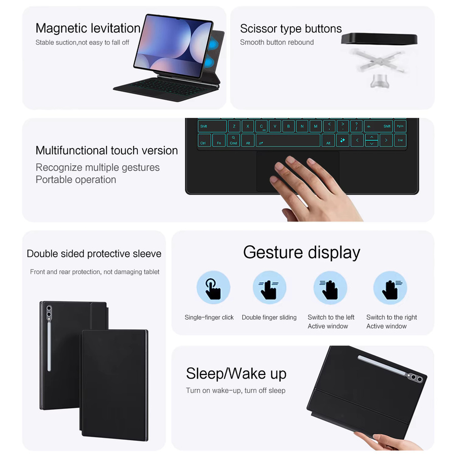AJIUYU Touchpad Magic Keyboard Folio für Samsung Galaxy Tab S10 Ultra 5G 14,6 Zoll (2024) in Schwarz mit QWERTZ-Layout - Bild 4