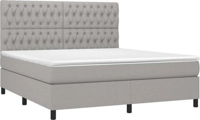 vidaXL Boxspringbett Hybrid mit Matratze und LED-Beleuchtung in Hellgrau, B/T/H: 180 x 200 x 128 cm - Bild 1