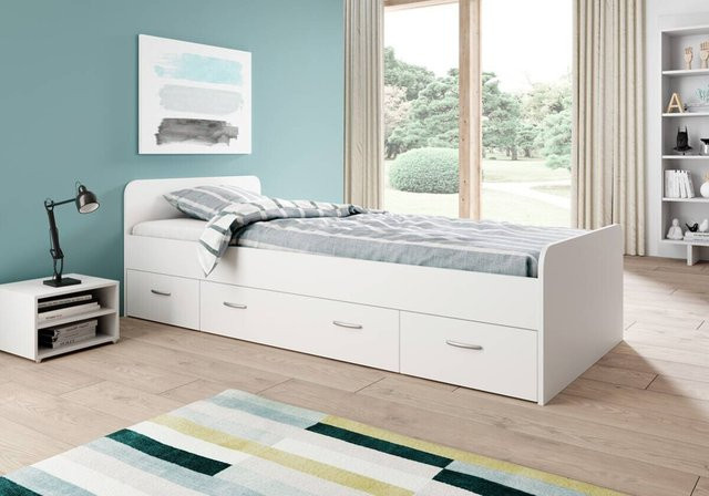 Boro Jugendbett in Weiß mit Schubladen für Kinder, Liegefläche B/L: 90 x 200 cm - Bild 1