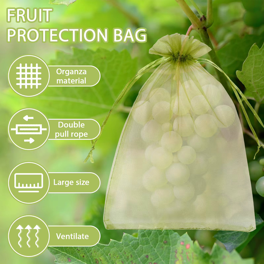 Obstschutz Taschen mit Kordelzug für Erdbeeren und Trauben zur Schädlingsbekämpfung im Gemüsegarten, 100 Stück - Bild 2