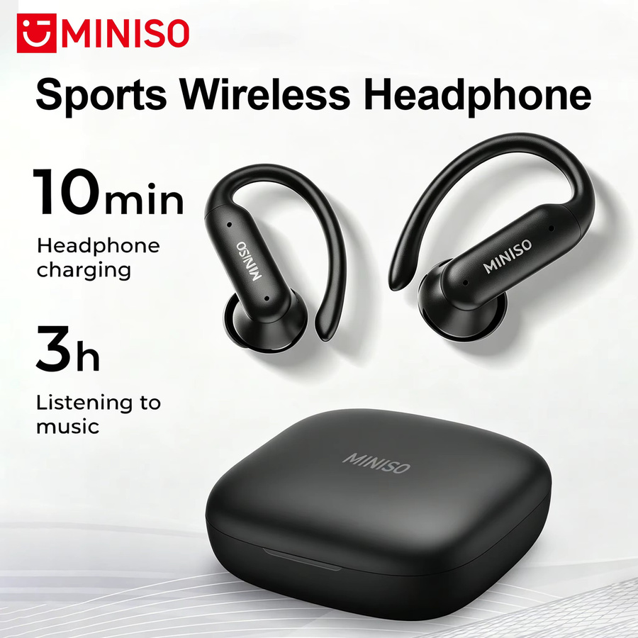 MINISO MS219 TWS Kabellose Bluetooth-Ohrhörer in Schwarz mit hautfreundlichem Ohrbügel für hohen Tragekomfort - Bild 2