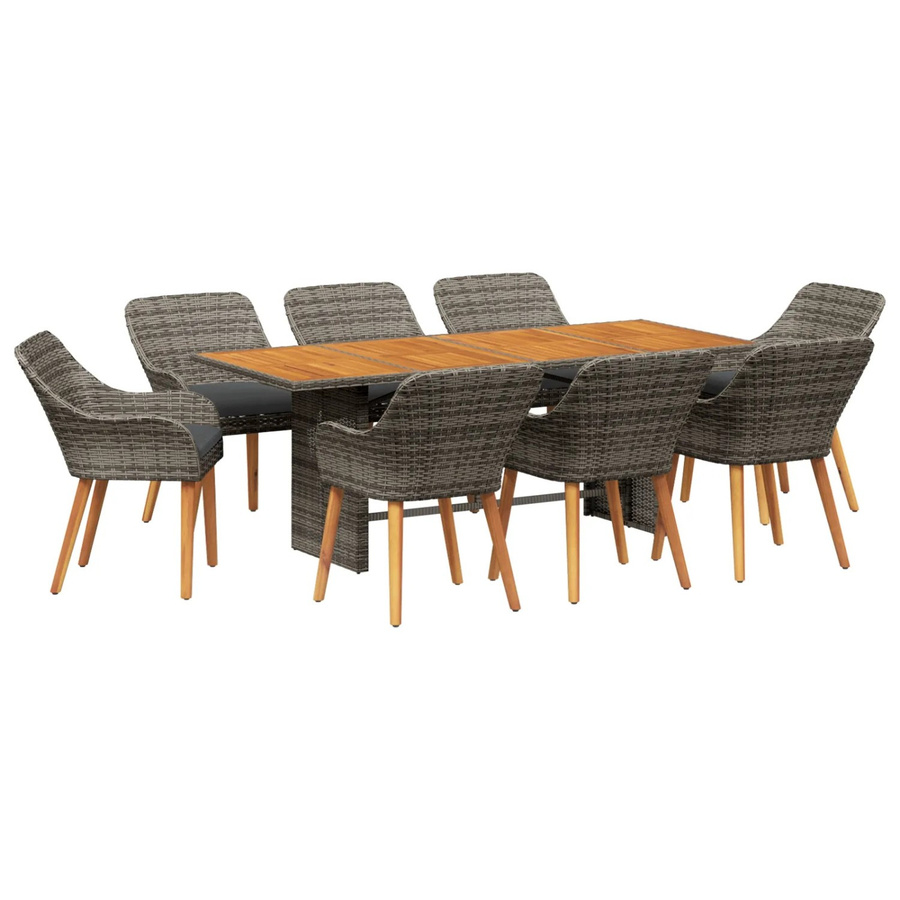 vidaXL 9-teilige Garten Essgruppe aus Poly Rattan und Akazienholz in Grau - Bild 2