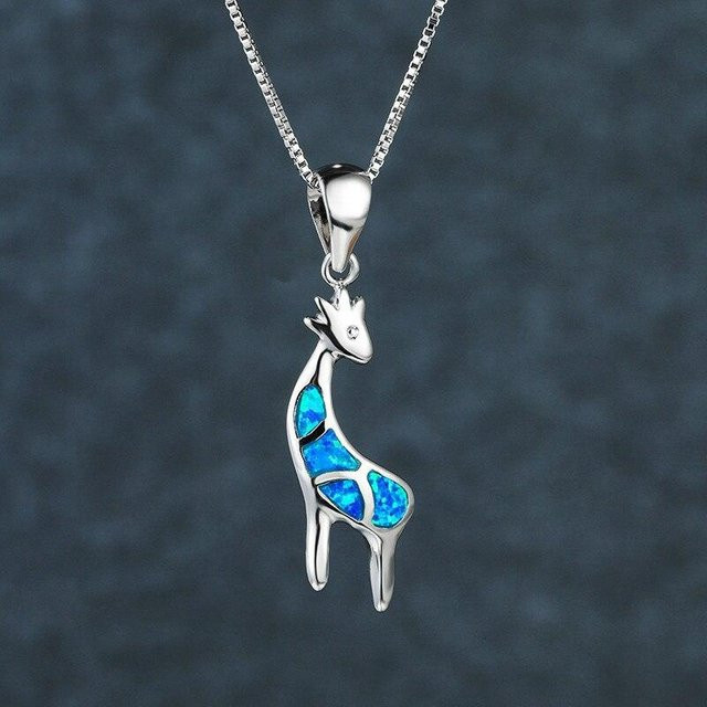 Wucifang Jewelry Halskette, 925 Silber, Giraffe Anhänger, Opal, Damen - Bild 1