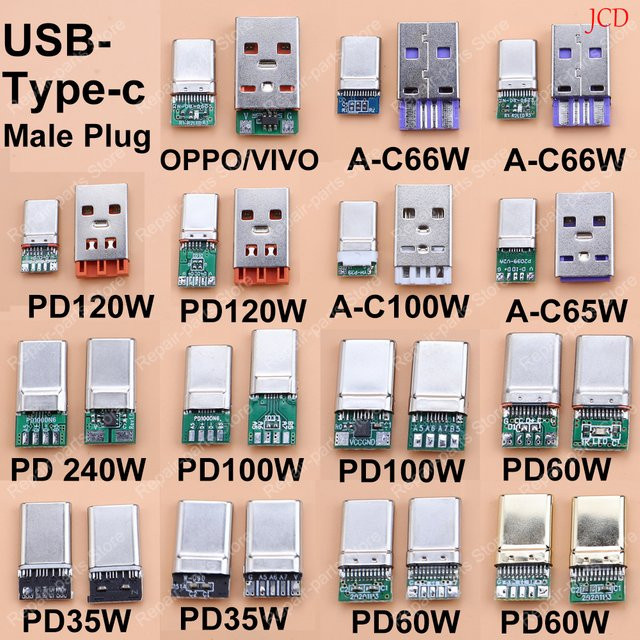 JCD 2 Stück USB-C Typ-A USB-Stecker zum Schweißen für DIY OTG Daten- und Ladeanschluss 4-Pin 5-Pin PCB-Platine Silber - Bild 1