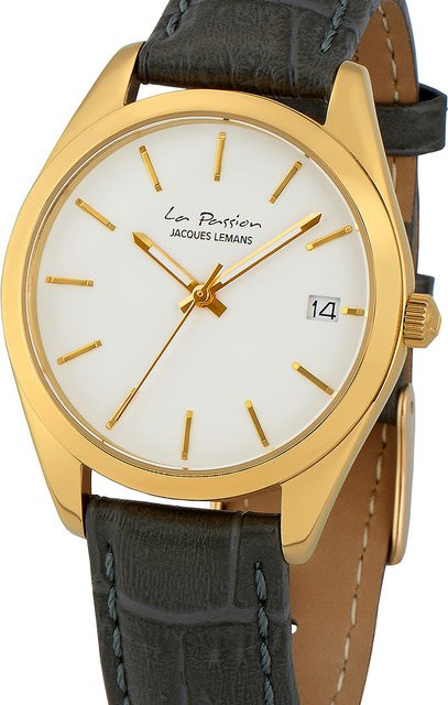 Jacques Lemans Damenuhr, Quarz, Edelstahl, Leder, 34 mm, 10 ATM - Bild 1