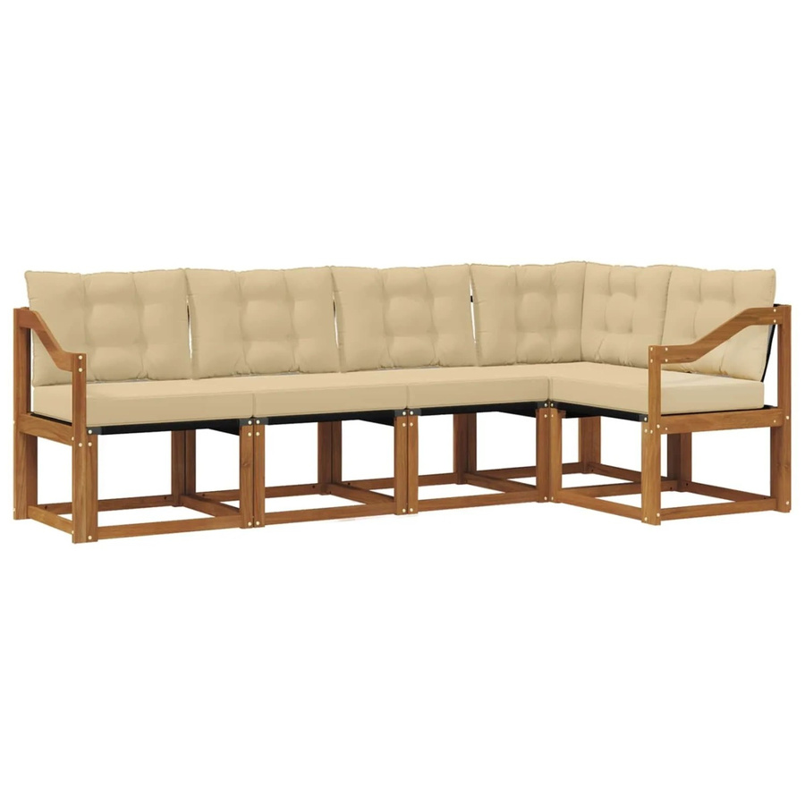 vidaXL Outdoor-Sofagarnitur 5-tlg. in L-Form aus massivem Akazienholz mit Textilene und Kissen, Natur und Beige - Bild 2