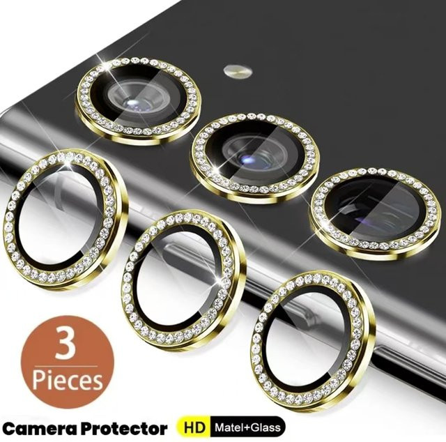 3er-Set Diamant Kameraobjektivschutzring-Hülle für Samsung Galaxy S26 S25 S24 S23 FE Plus S-Serie in Schwarz und Silber - Bild 1