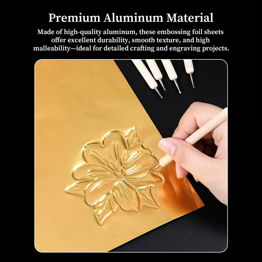 5 Stück doppelseitige Prägefolienblätter aus Metall in Gold, B/B: 30,5 x 30,5 cm zum Basteln und Scrapbooking - Bild 2