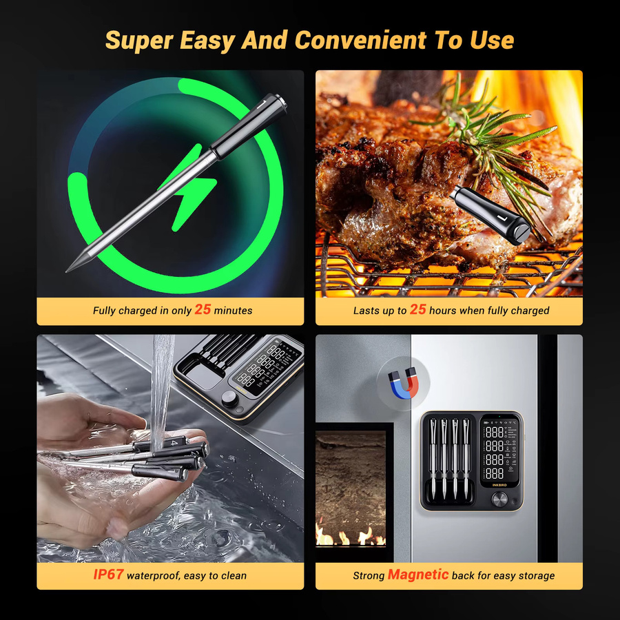 Inkbird Kabelloses Bluetooth Fleischthermometer in Schwarz mit 4 Sensoren und App-Steuerung für BBQ und Grillen - Bild 6