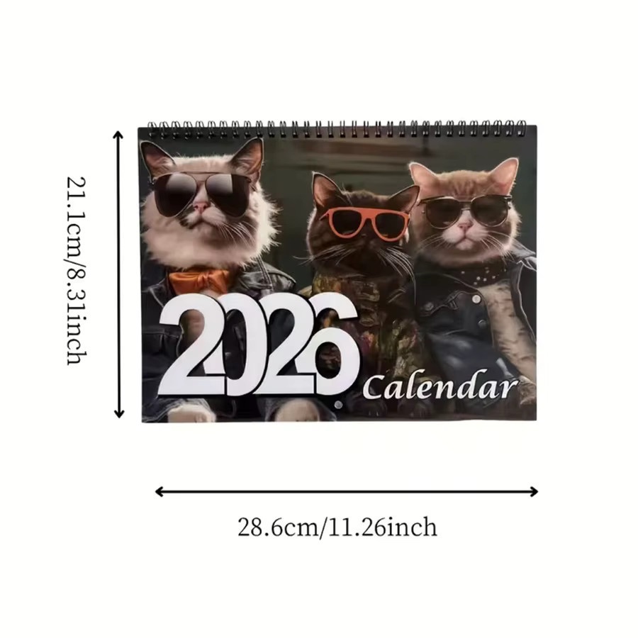 Hängekalender 2026 mit süßen Katzenmotiven in Brillen-Optik, Monatsplaner Januar bis Dezember, weiß und mehrfarbig - Bild 3