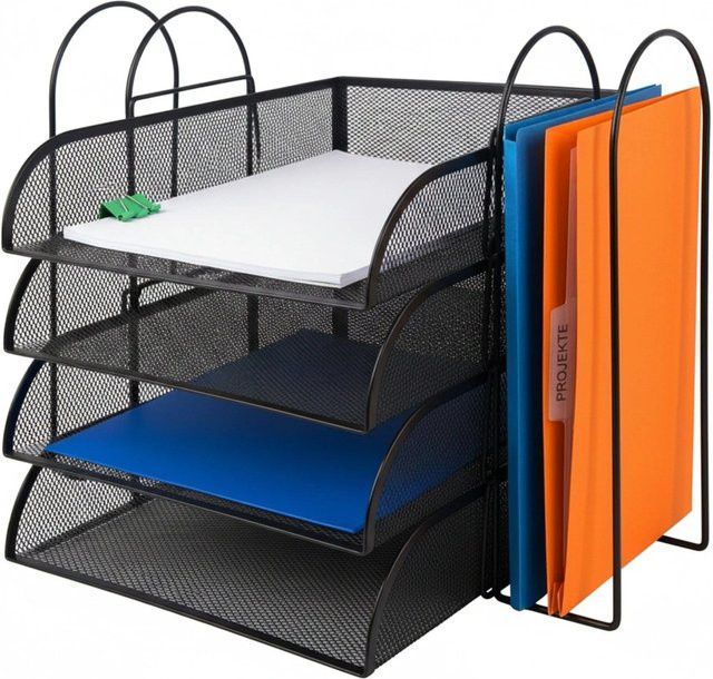 Relaxdays Briefablage aus Metall in Schwarz mit 4 Fächern, B/T/H: 40,5 x 33 x 33,5 cm - Bild 1