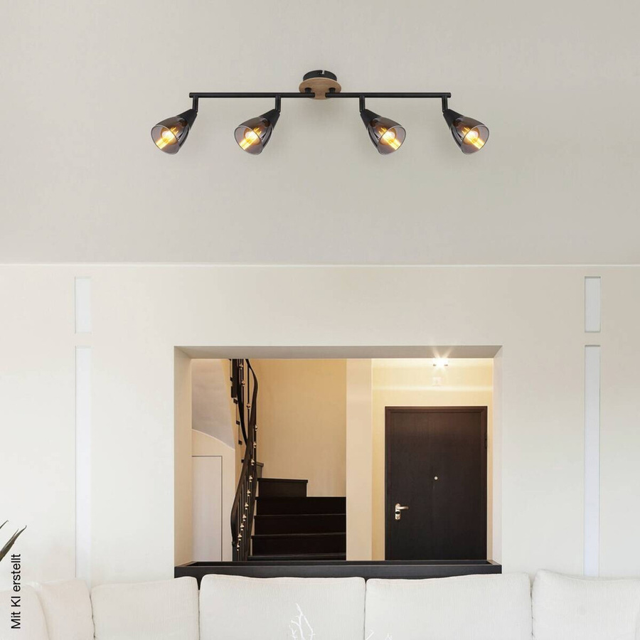 Globo Lighting Spot Mubby Deckenstrahler in Schwarz mit Glas und Metall, E14, 4 Brennstellen, B/H/L: 10 x 19 x 60 cm - Bild 2