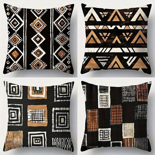 VIKAMA 4-teiliges Kissenbezug-Set mit Retro Geometrie-Design, wendbar und mit Reißverschluss, Mehrfarbig, B/H: 50 x 50 cm - Bild 1