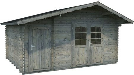 Blockbohlenhaus Emma von PALMAKO in Grau, Holz-Blockhaus mit Fenster und Boden, B/H/T: 513 x 268 x 330 cm - Bild 1
