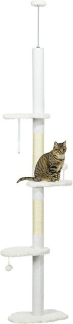 PawHut Kratzbaum Deckenhoch in Weiss mit Sisal-Pfosten und integriertem Spielzeug, B/T/H: 48 x 32 x 255 cm - Bild 1