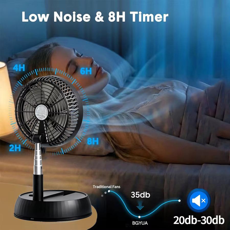 TENGKESi Faltbarer Tischventilator mit Fernbedienung, leise, zeitgesteuert und Rotation, Schwarz - Bild 4