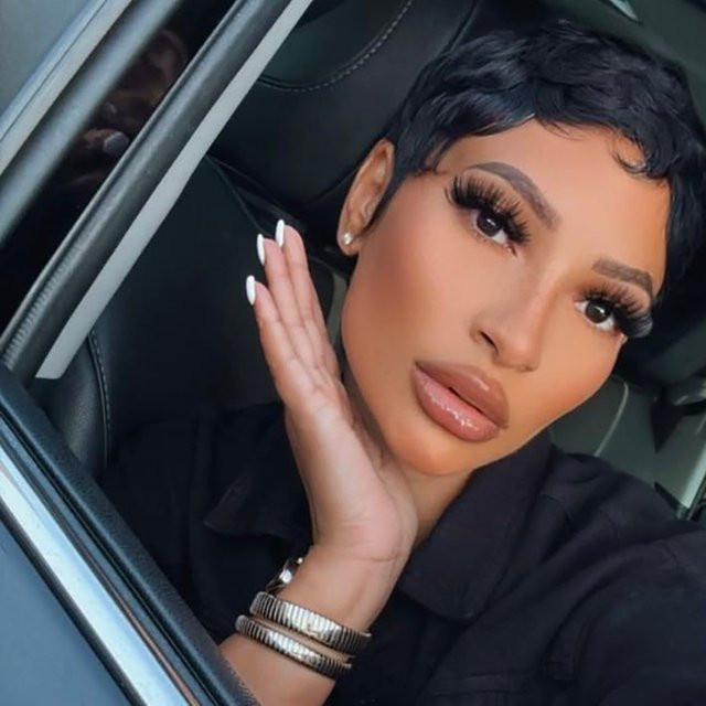 OYM HAIR Pixie-Perücke, Remy-Echthaar, gewellt, schwarz, Damen - Bild 1