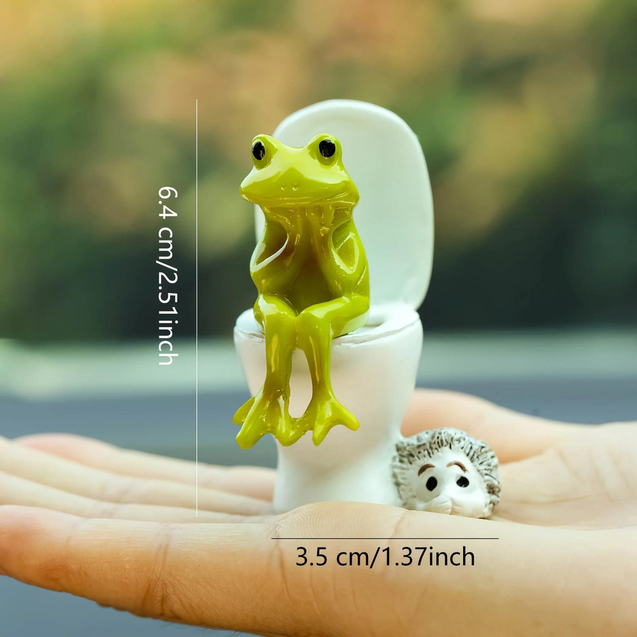 Lustiger Frosch auf Toilette als Ornament aus Harz in Grün für dein Auto Armaturenbrett oder deinen Schreibtisch - Bild 3
