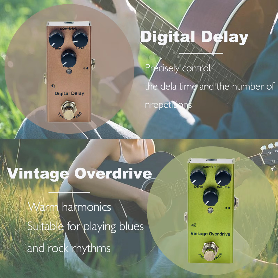 Miwayer E-Gitarrenpedal mit Overdrive, Distortion, Chorus, Delay, Tremolo und Analog Delay in Multicolour mit True Bypass - Bild 2