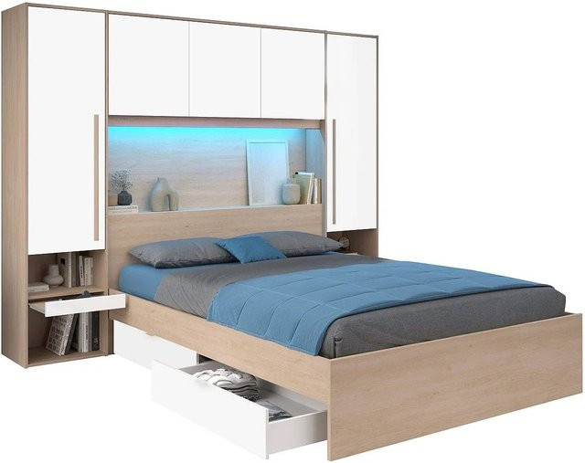 Velona Bettrahmen mit Schubladen in Weiß glänzend, B/T/H: 160 x 200 cm - Bild 1