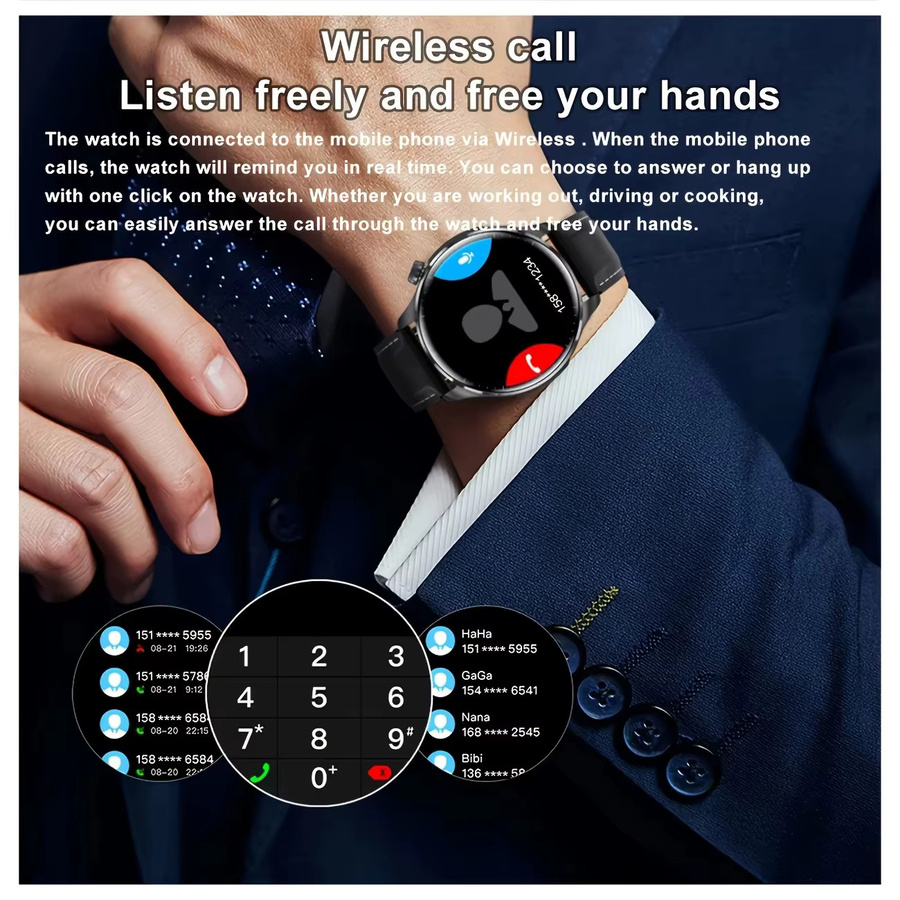 Smartwatch für Herren von BOALZETD mit Vollkreis-Touchscreen, drahtloser Anruffunktion, Sport- und Fitnessfunktionen, wasserdicht, in Schwarz und Silber - Bild 2