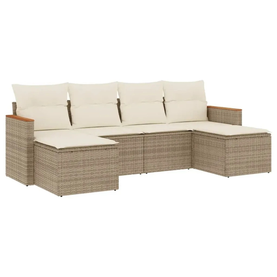 vidaXL 6-teilige Garten-Sofagarnitur aus Poly-Rattan in Beige mit Kissen aus Polyester und pulverbeschichtetem Stahl - Bild 2