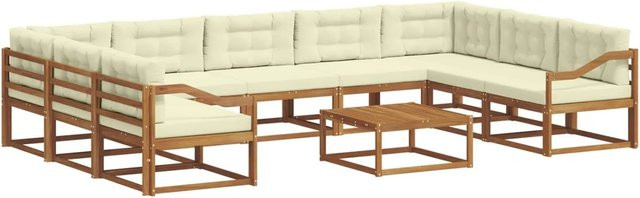 vidaXL Outdoor-Sofagarnitur aus Akazienholz mit 10-teiligem Set und Kissen in Natur und Creme - Bild 1