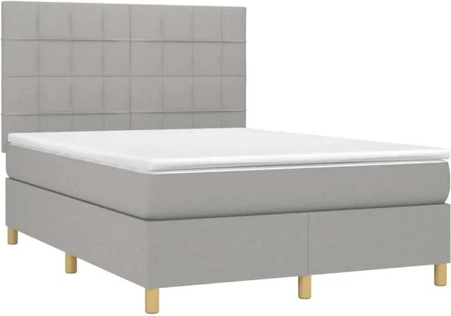 vidaXL Boxspringbett Hybrid mit Matratze und LED-Unterbettbeleuchtung, Hellgrau, B/T/H: 140 x 190 cm - Bild 1