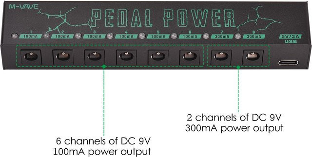 VAVE Pedal Power Gitarrenpedal Netzteil mit 8 isolierten DC-Ausgängen in Schwarz - Bild 1