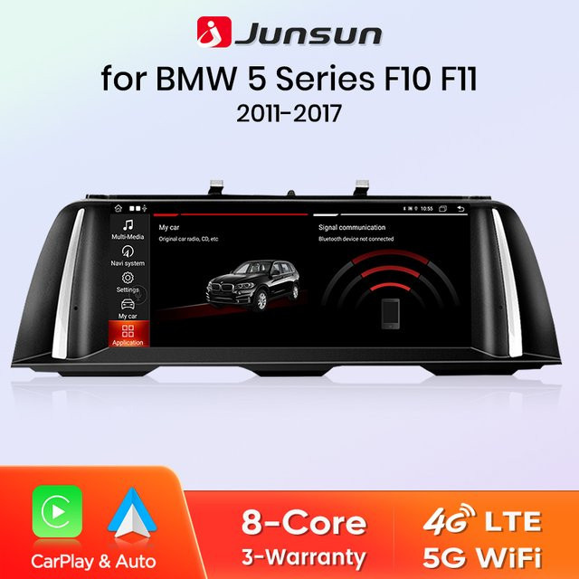 Junsun Drahtloses CarPlay Android Auto Autoradio für BMW 5er F10 F11 2011–2017 CIC NBT mit GPS in Schwarz - Bild 1