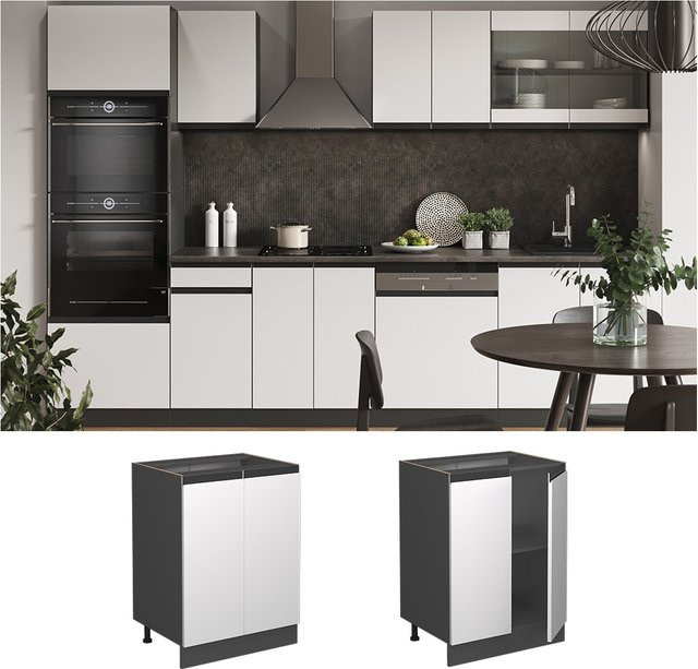 Vicco Küchenunterschrank R-Line J-Shape modern in Anthrazit und Weiß, Breite: 60 cm - Bild 1