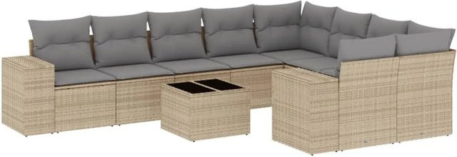 vidaXL 10-teilige Garten-Sofagarnitur in L-Form aus Poly-Rattan mit Kissen in Beige und Grau - Bild 1