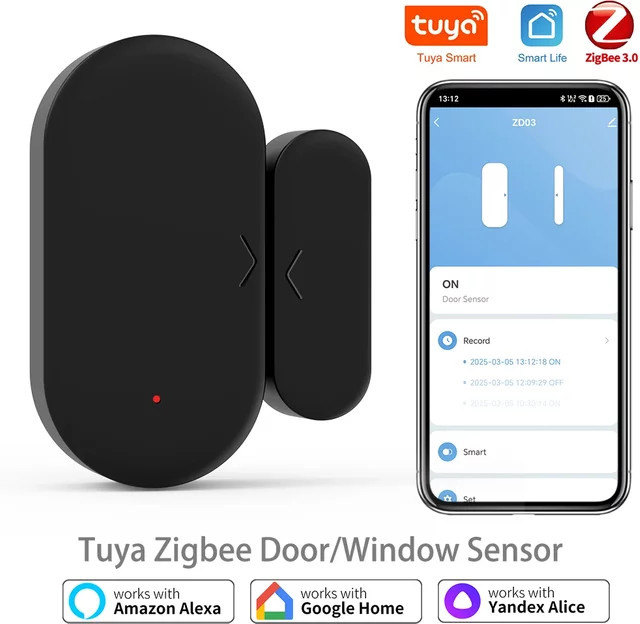 Tuya Zigbee 3.0 Türsensor und Fenstersensor in Schwarz für Smart Home mit Smart Life App Kompatibilität für Alexa und Google Assistant - Bild 1
