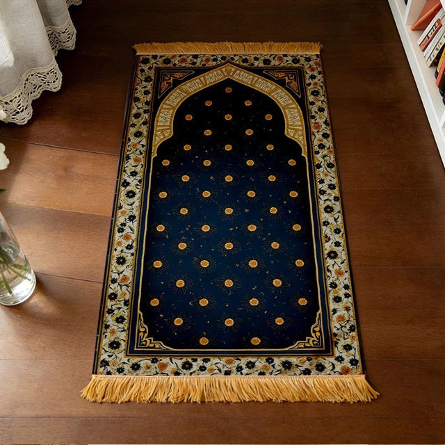 VIKAMA Gebetsteppich aus Polyester in Blau mit orientalischem Design, tragbare Islamische Salah-Matte für Zuhause und Reisen - Bild 1