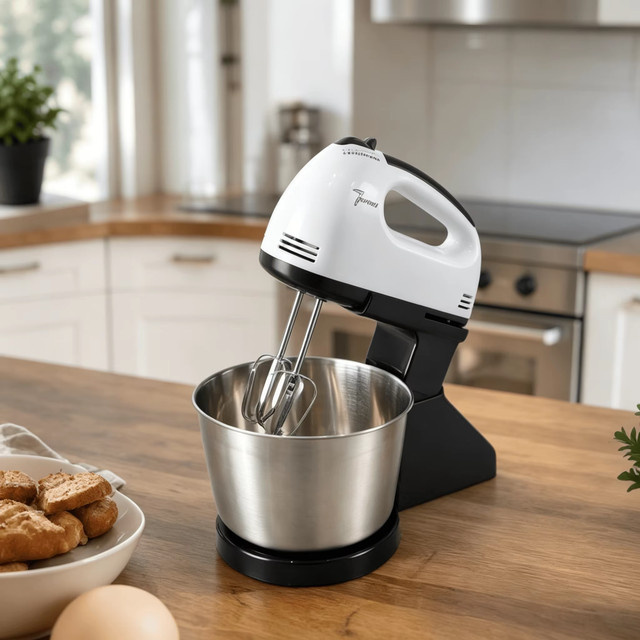 Severin 2-in-1 Elektrischer Handmixer mit Edelstahlschüssel und abnehmbarem Eierbesen in Silber - Bild 1