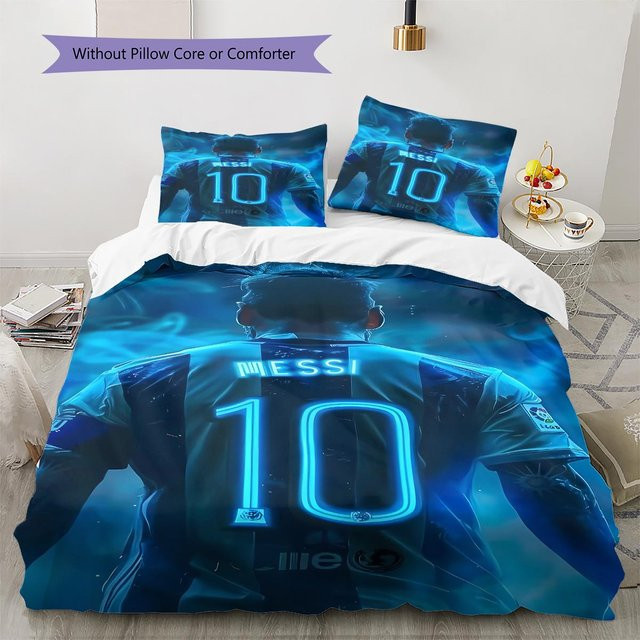 Messi Muster Bettwäsche Set in Blau mit 1 Bettbezug und 2 Kissenbezügen, B/H: 250 x 220 cm - Bild 1