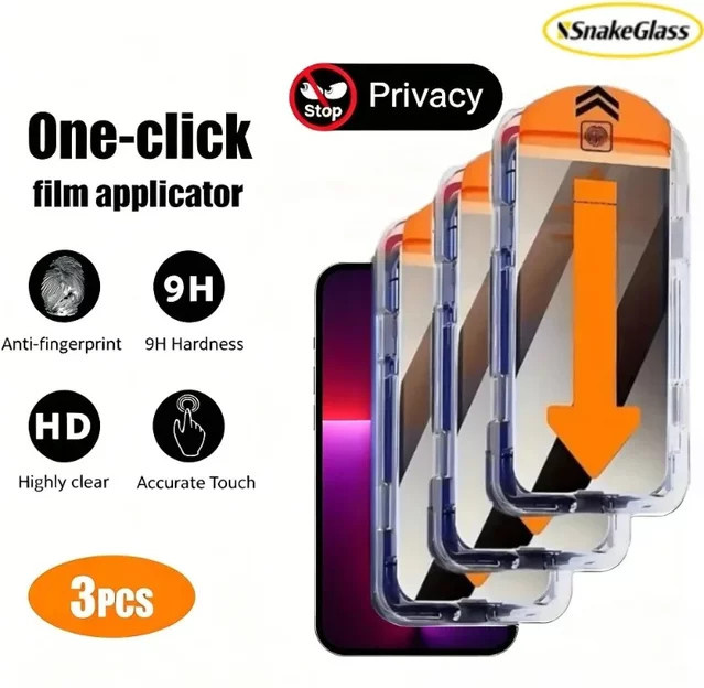 3er-Pack ZMZE Blickschutzfolie aus gehärtetem Glas für iPhone 17 Pro Max 16 Pro 15 14 Plus 13 12 Mini 11 XS Max XR – Transparentes Anti-Spionage-Displayglas mit Kratzschutz - Bild 1