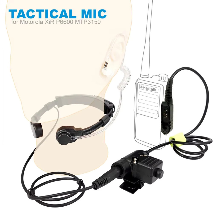 Taktisches Heavy Duty U94 PTT Neck Throat Mic Lavalier Headset für Motorola XiR P6600 P6620 DP2400 DEP550 MTP3100 MTP3150 in Schwarz - Bild 2