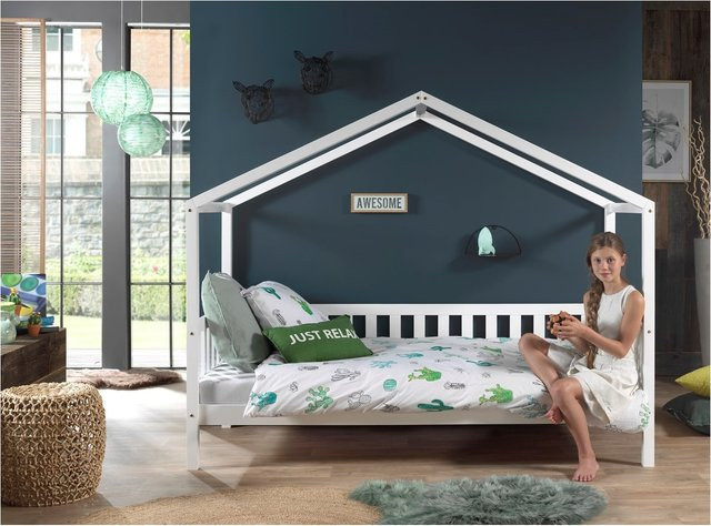 Vipack Hausbett Dallas aus massiver Kiefer mit seitlicher Umrandung, Weiß, Liegefläche: 90 x 200 cm - Bild 1