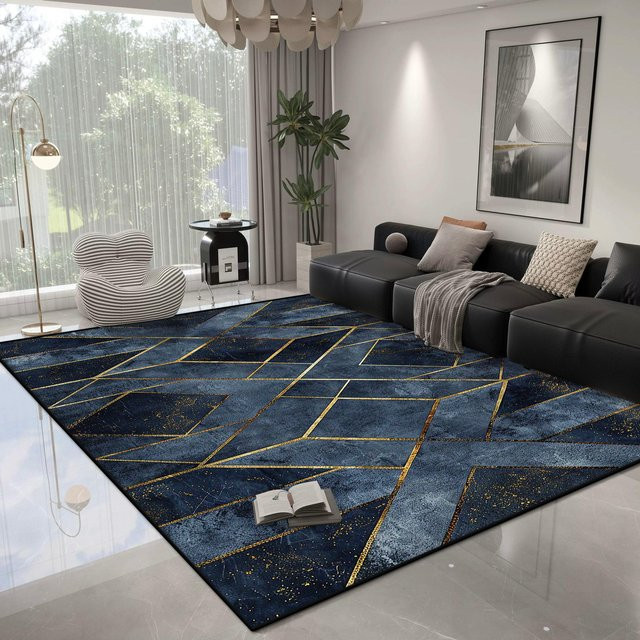 Moderner geometrischer Teppich JGJG in Blau, rutschfest und waschbar, B/T: 120 x 160 cm - Bild 1