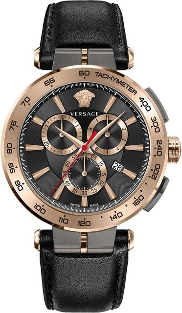 Versace Chronograph, Quarz, Edelstahl, 45 mm, Leder, Herren - Bild 1