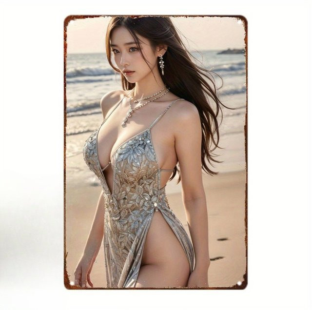 HELLOYOUNG Anime Girl Metall-Wandkunst Retro Stranddekoration mit Blumenmuster, B/H: 20,3 x 30,5 cm, Mehrfarbig - Bild 1