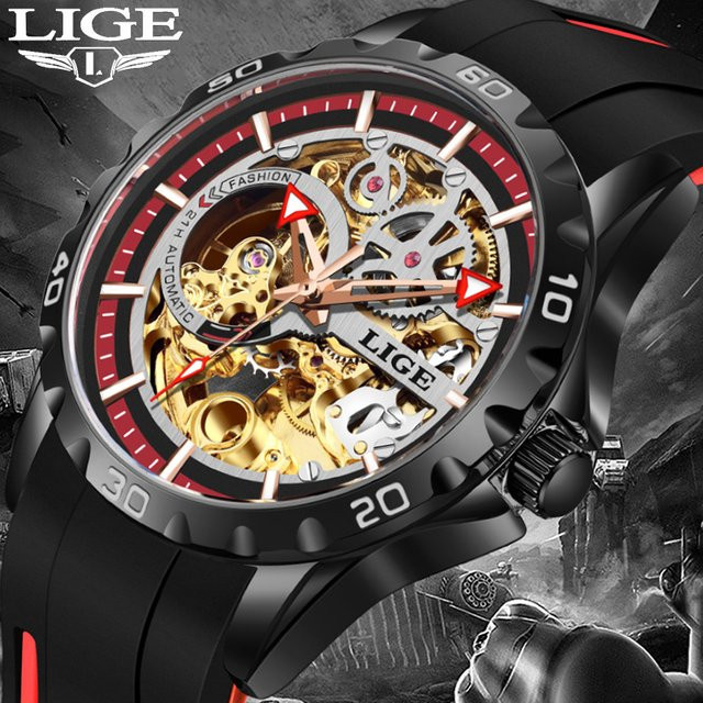 LIGE Armbanduhr, Automatik, Edelstahl, Schwarz, Herren - Bild 1
