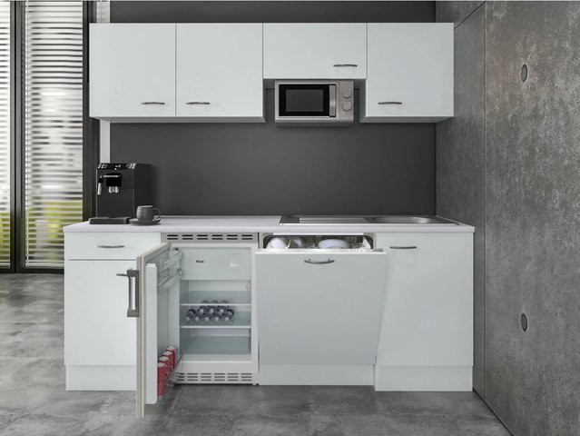 Flex-Well Classic Büroküche Wito in Weiß, freistehend mit Türen und Schubladen, Breite: 210 cm, Tiefe: 60 cm, Höhe: 82 cm - Bild 1